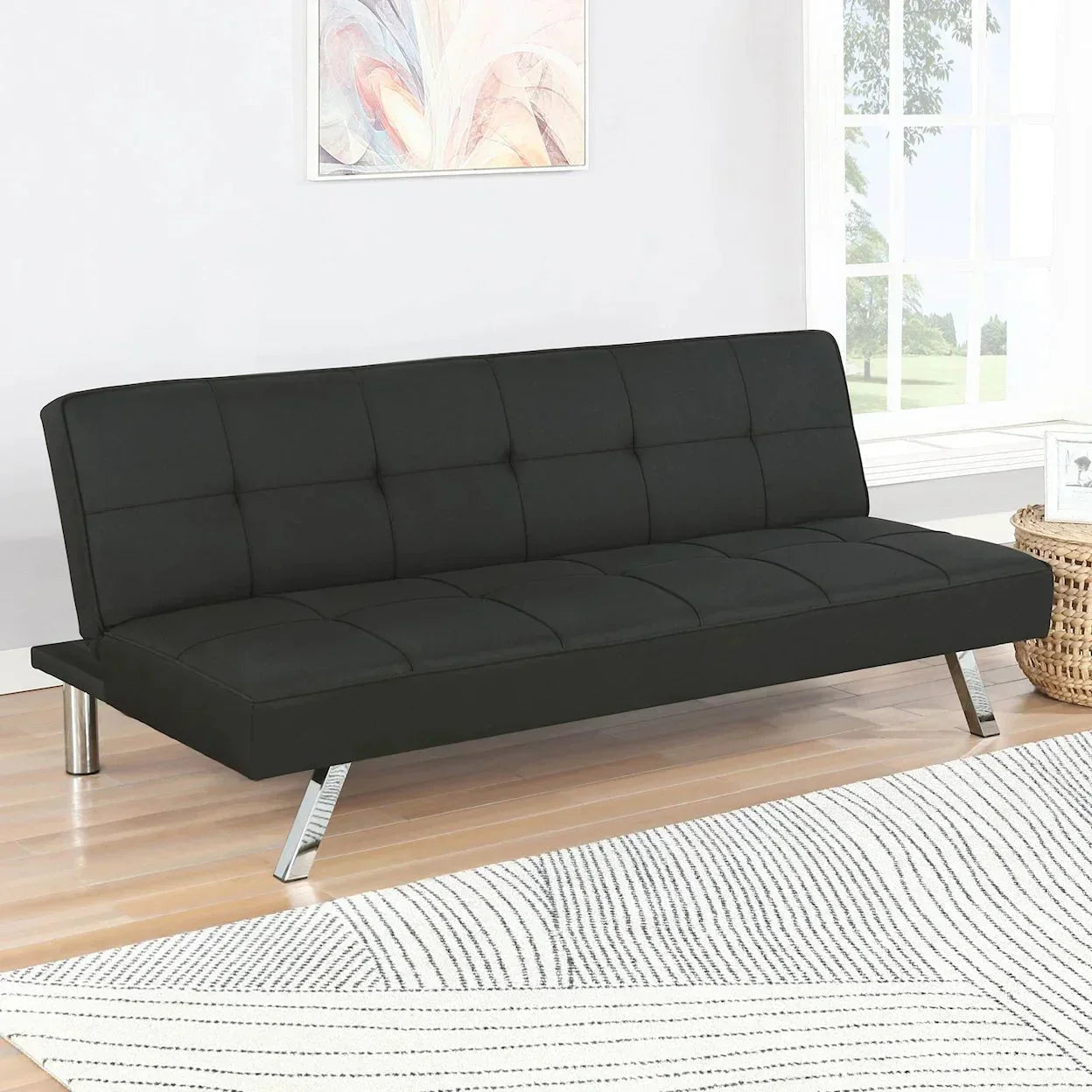 Modern Futon Metal Frame Sofa Bed Sleeper – Convertible Lounger & Bed for Small Spaces
