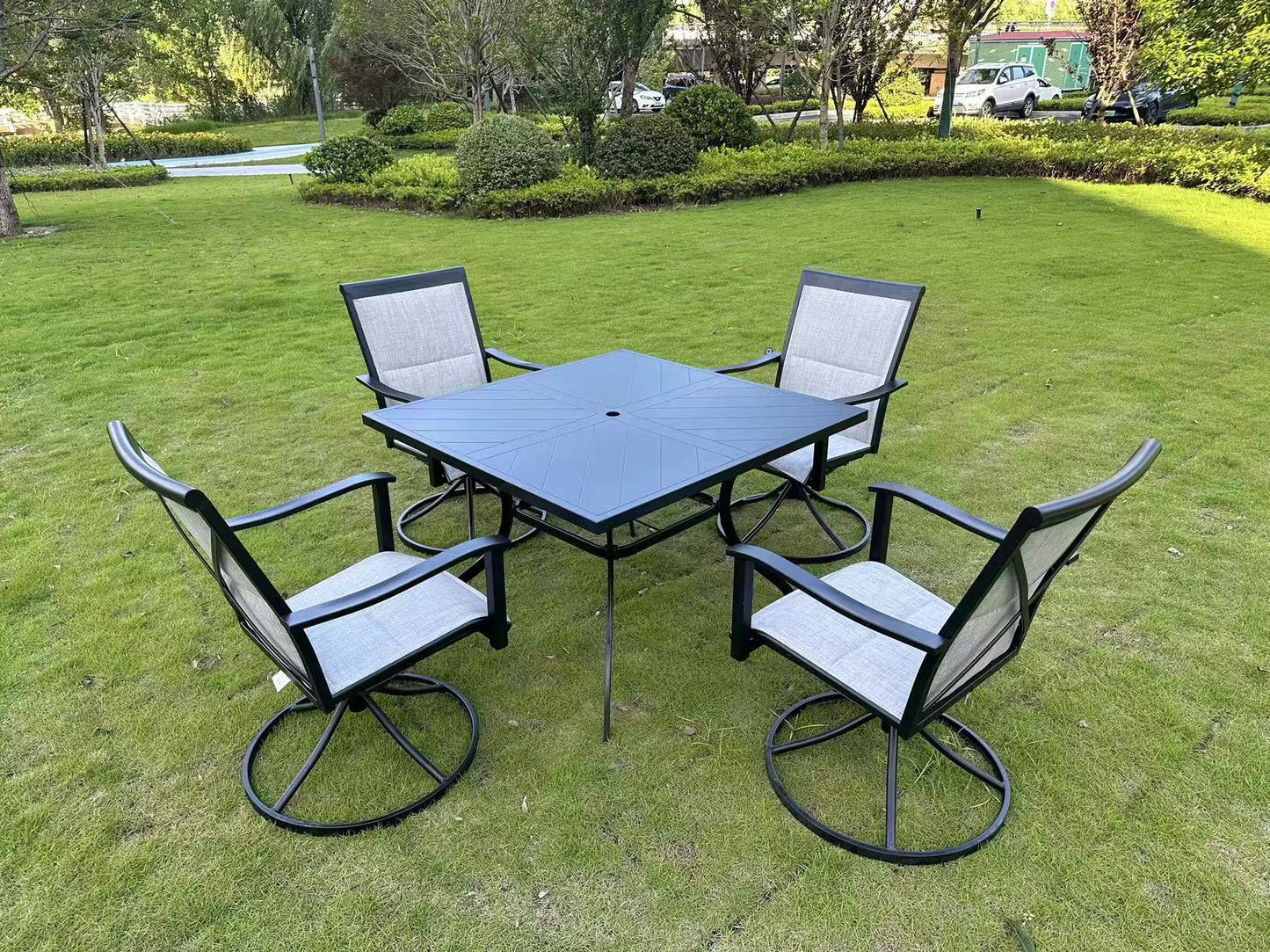 5-Piece Patio Outdoor Furniture Set – Swivel Chairs and Dining Table | SKU: 820824