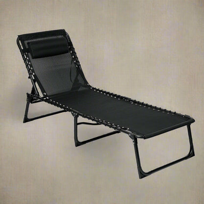 Adjustable Folding Patio Chaise Lounge Chair – Black Outdoor Recliner | SKU: AMLB131B